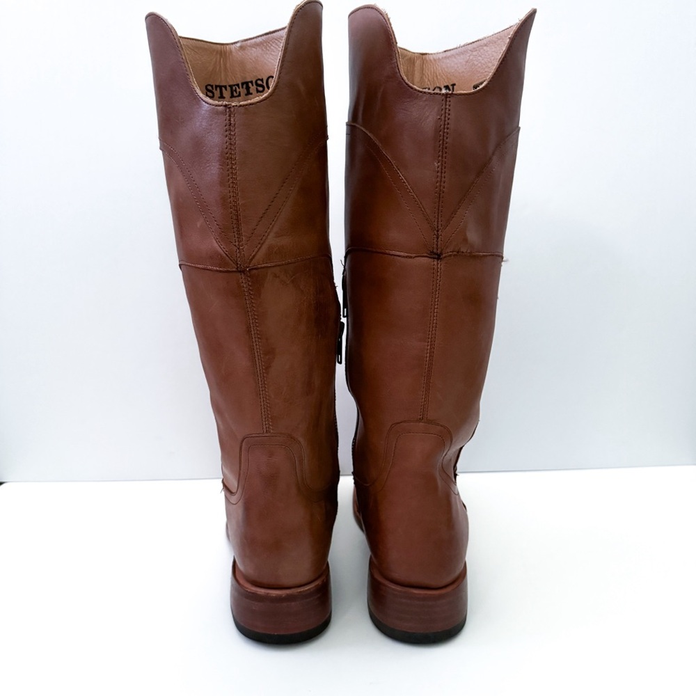 Stetson Brown Leather Talk Chunky Heeled Pull On Riding Boots - Picture 5 of 9